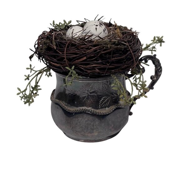 Hand Crafted Other - Vintage Silver Plated Creamer with Bird's Nest & Eggs